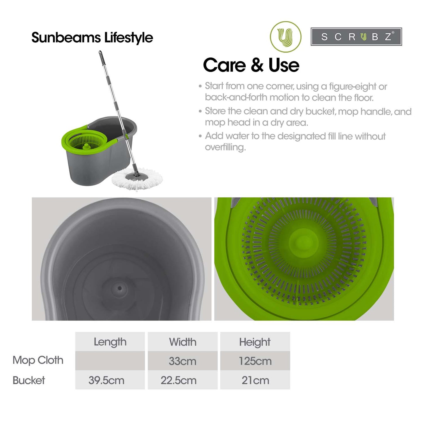 SCRUBZ Premium Microfiber Spin Magic Mop with Spinner 4L