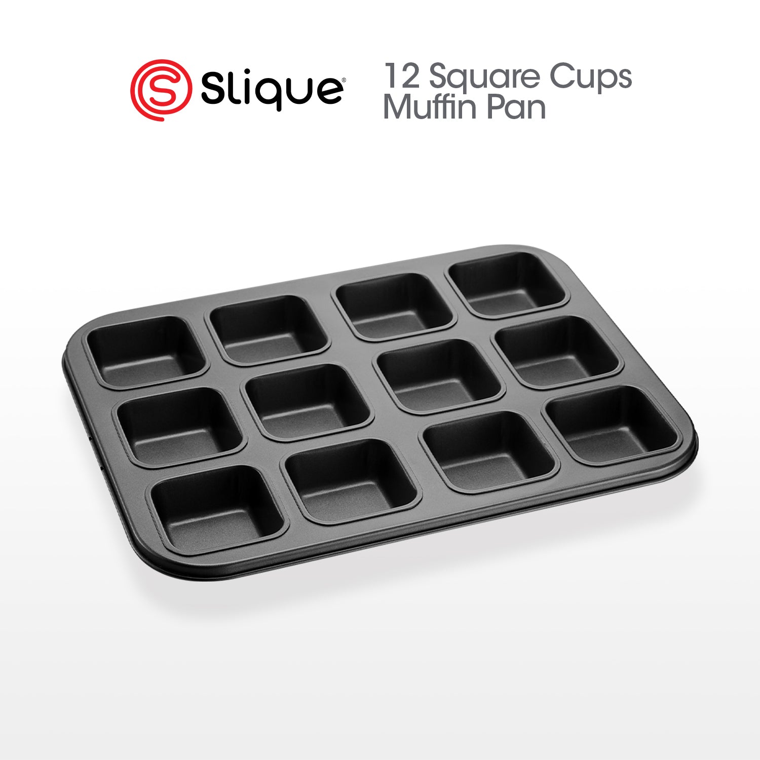 SLIQUE Premium Non-Stick 12 Cup Square Muffin Pan Oven Safe 35x26