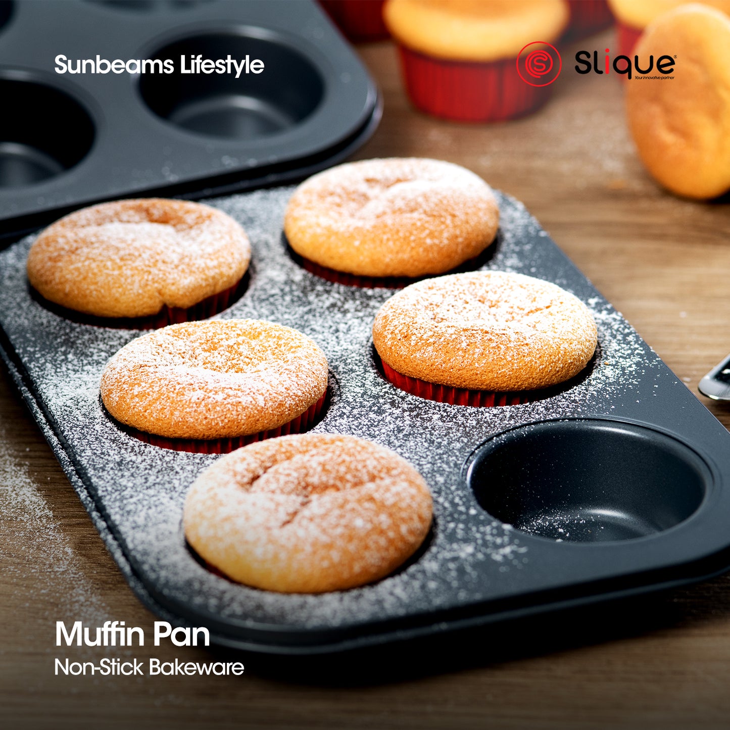 SLIQUE Premium Nonstick Bakeware 6 cup round muffin Oven Safe