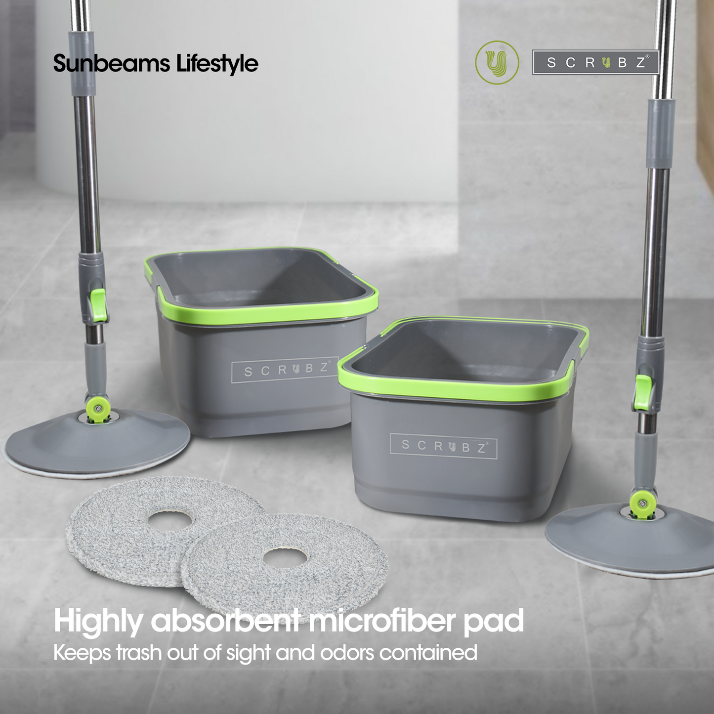 SCRUBZ Premium Microfiber 360ᴼ Spin Mop with Single Bucket (Buy 1 Take 1)