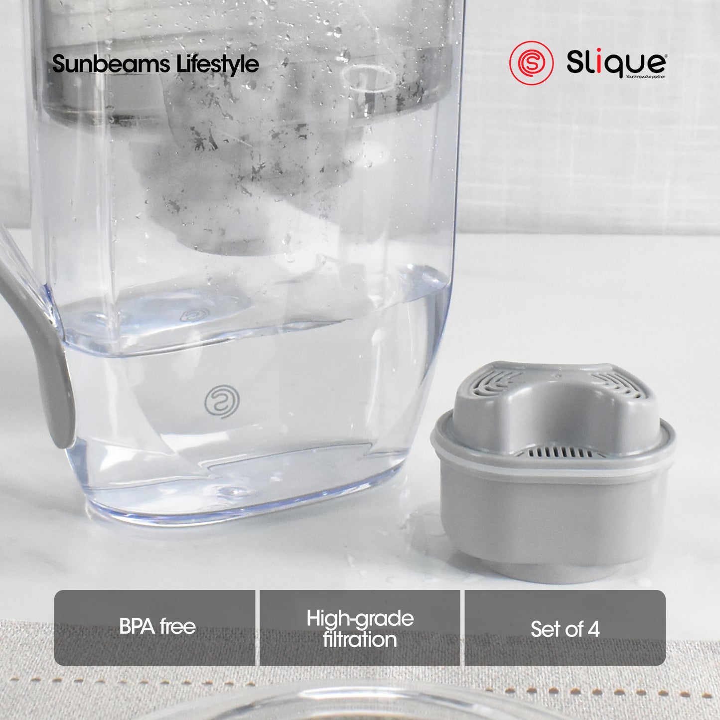 SLIQUE Water Filter Pitcher 1200mL w/ 1pc Filter Cartridge