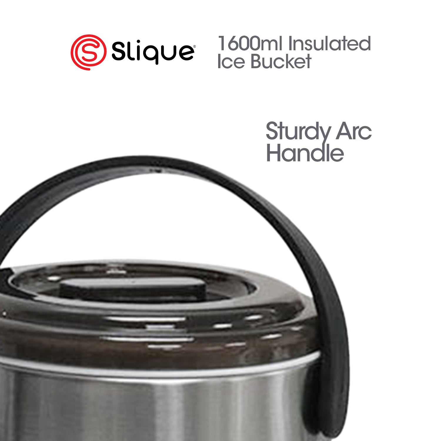 SLIQUE Premium Insulated Ice Bucket w/ Tong 2200ml (Silver)