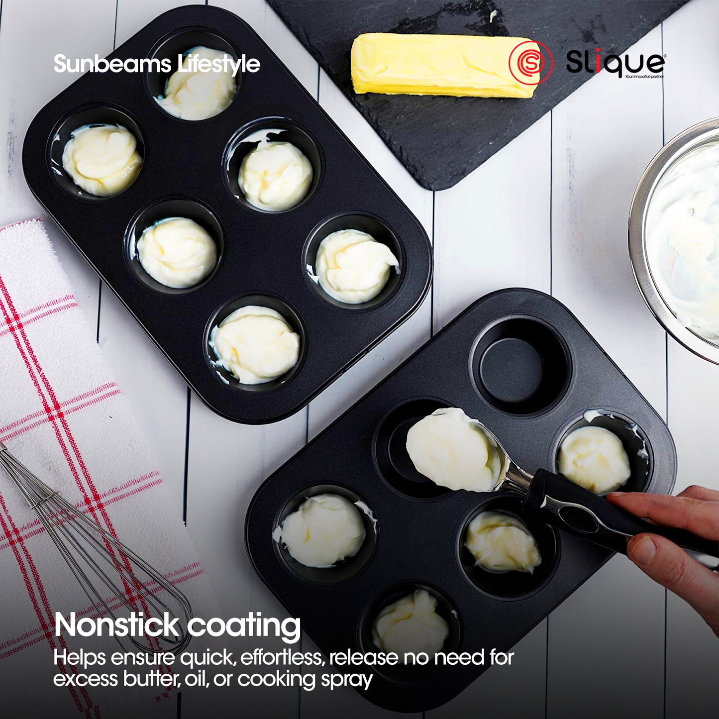 SLIQUE Premium Nonstick Bakeware 6 cup round muffin Oven Safe