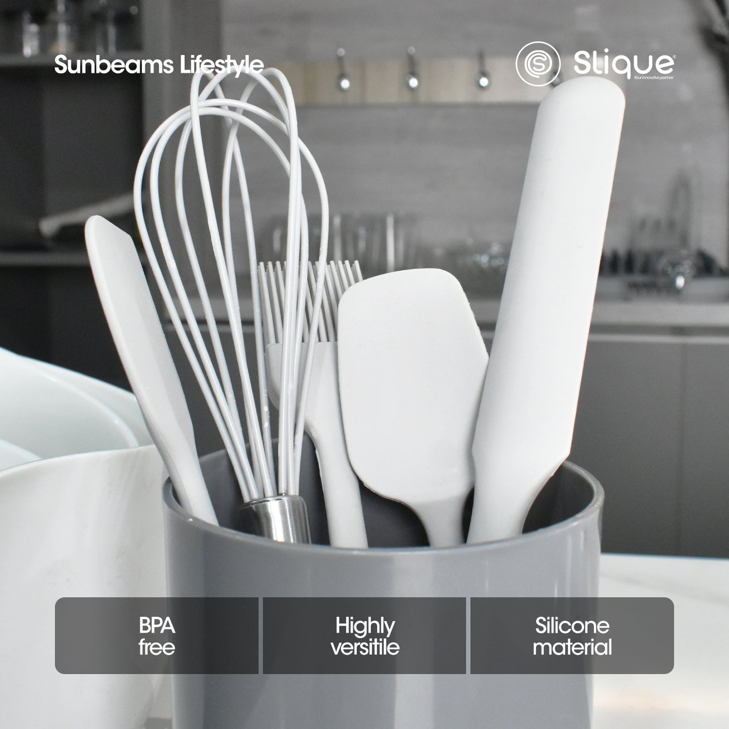 SLIQUE Premium Silicone Kitchen Tools Set w/ Holder Set of 7