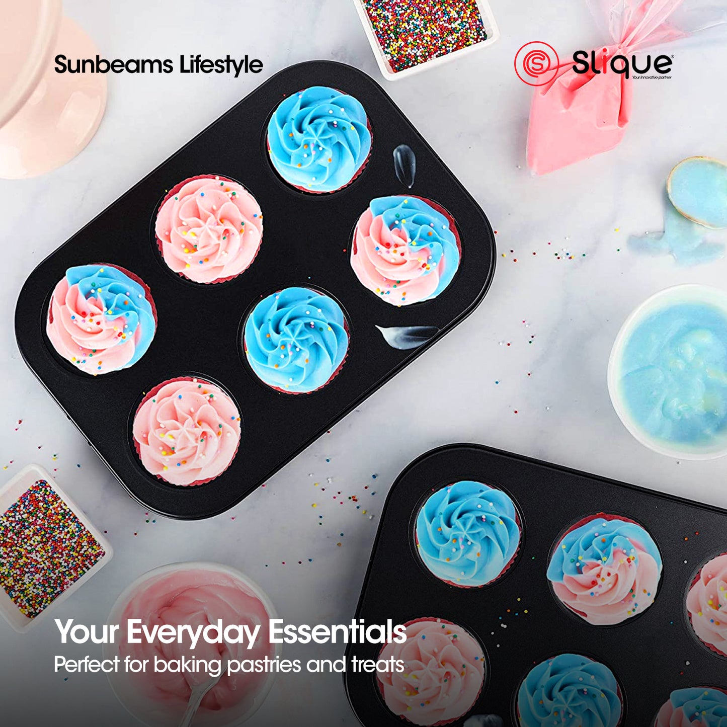 SLIQUE Premium Nonstick Bakeware 6 cup round muffin Oven Safe