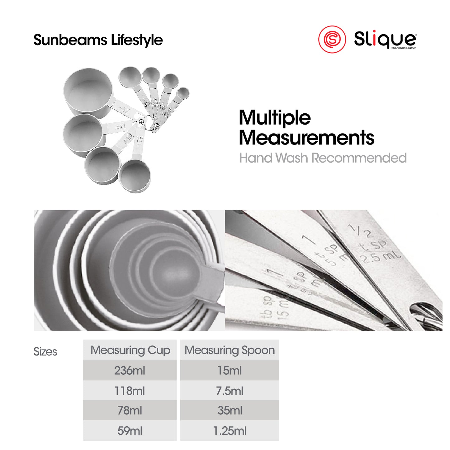 SLIQUE Premium Stackable, Compact Measuring Cup & Spoon Set Set of 8