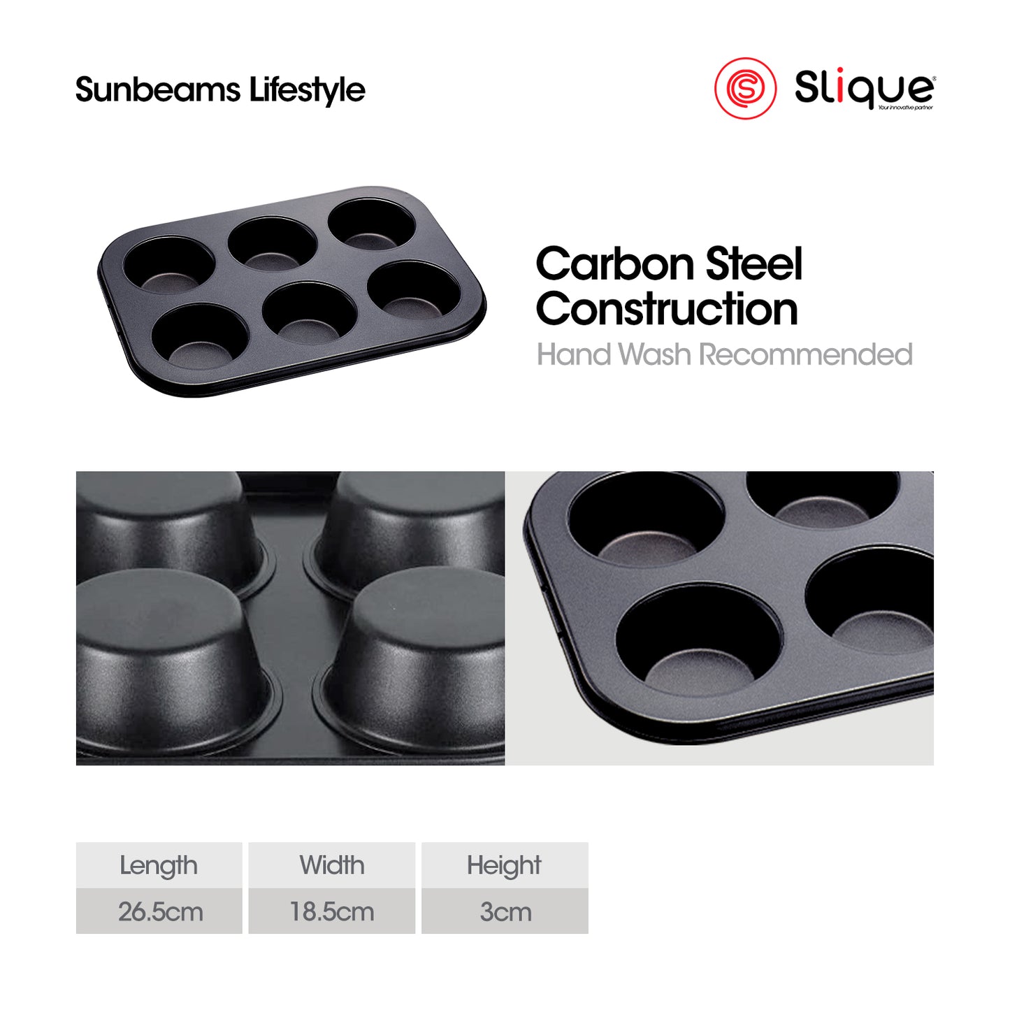 SLIQUE Premium Nonstick Bakeware 6 cup round muffin Oven Safe
