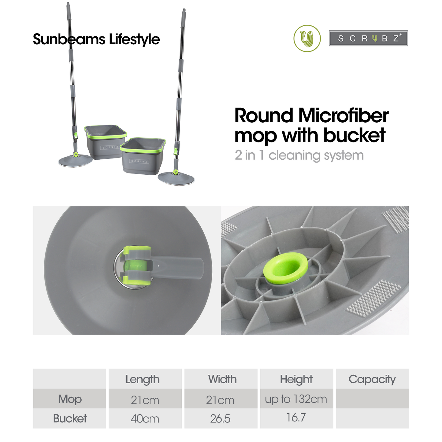 SCRUBZ Premium Microfiber 360ᴼ Spin Mop with Single Bucket (Buy 1 Take 1)
