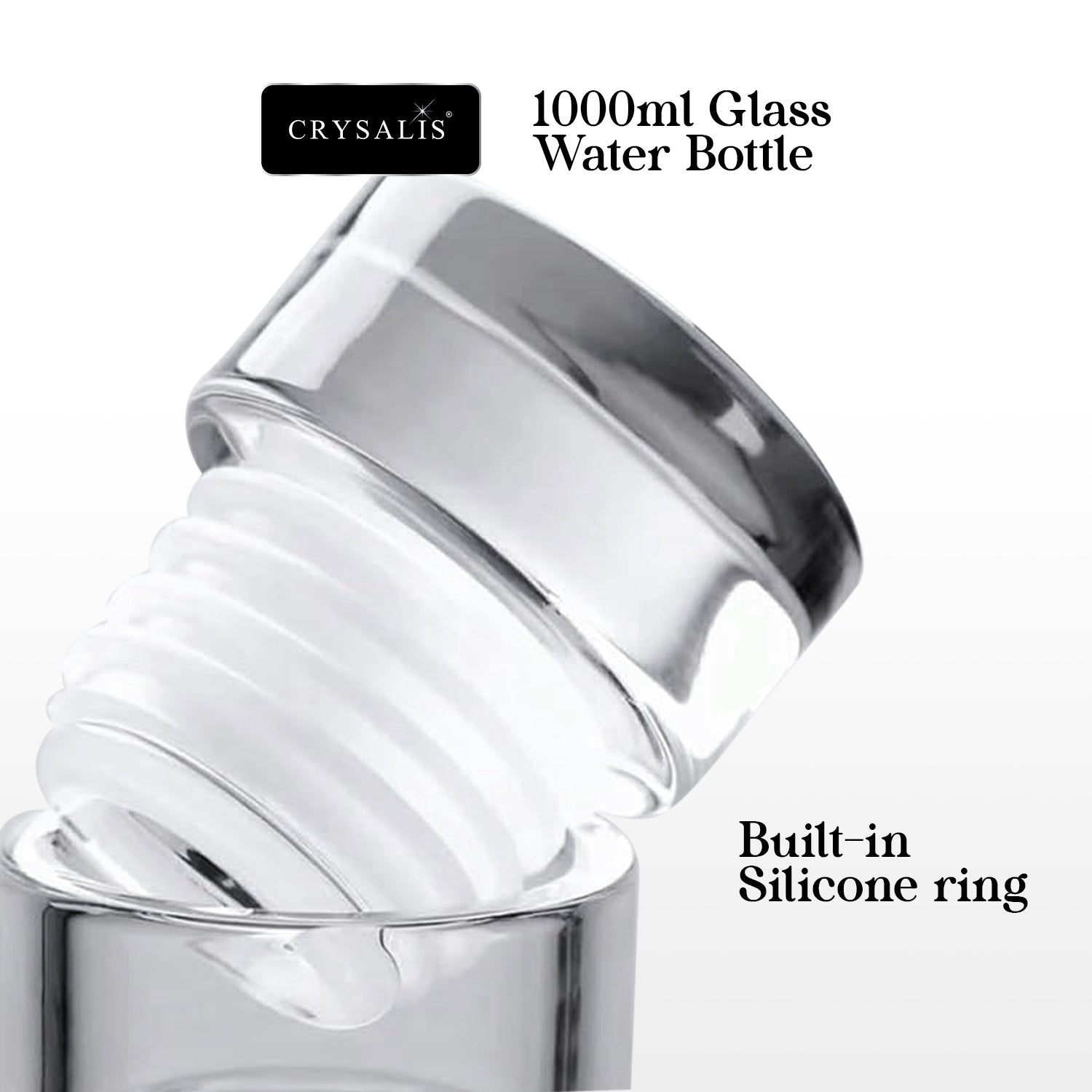 CRYSALIS 1000ml Clear Glass Drinking Bottle – BPA-Free & Eco-Friendly