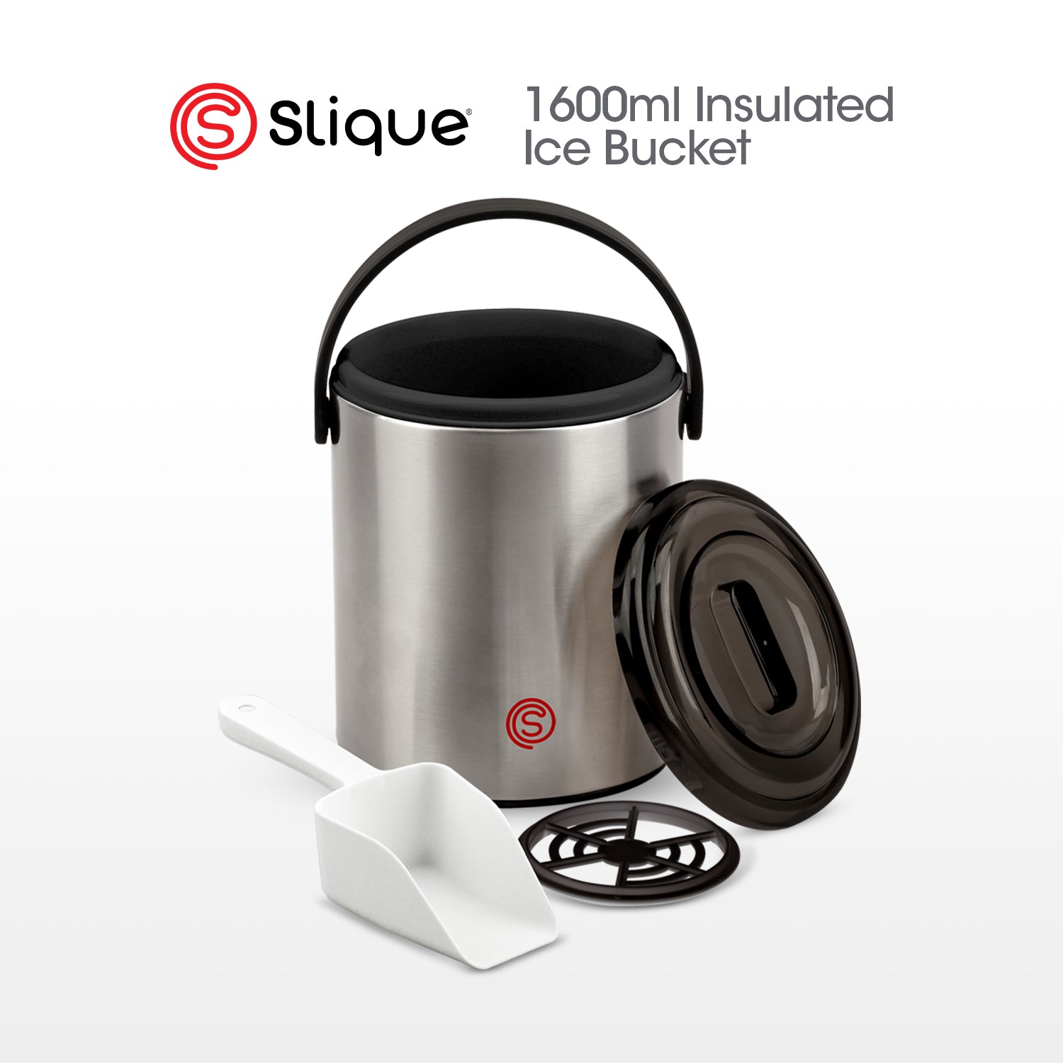 SLIQUE Premium Insulated Ice Bucket w/ Tong Stainless Steel 1600ml (Silver)