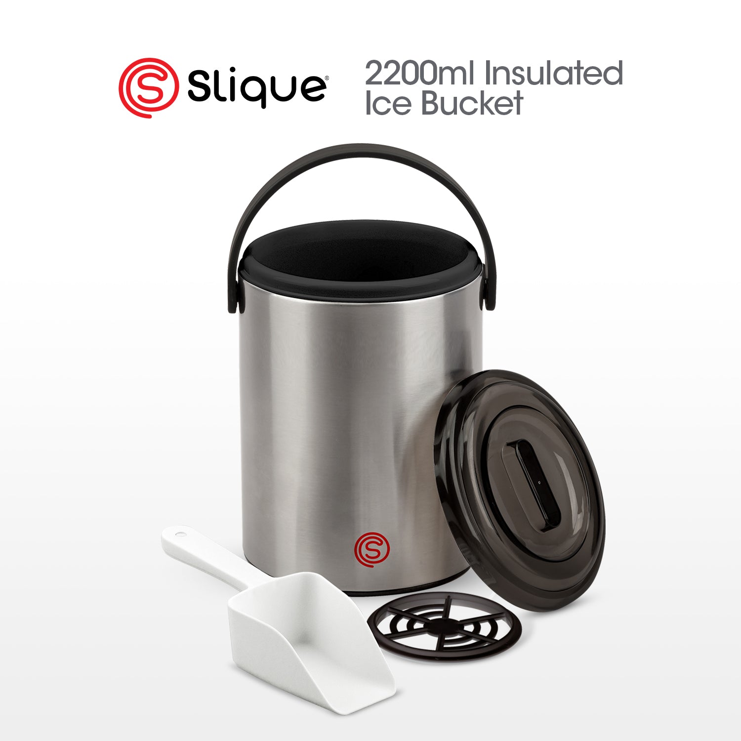 SLIQUE Premium Insulated Ice Bucket w/ Tong 2200ml (Silver)