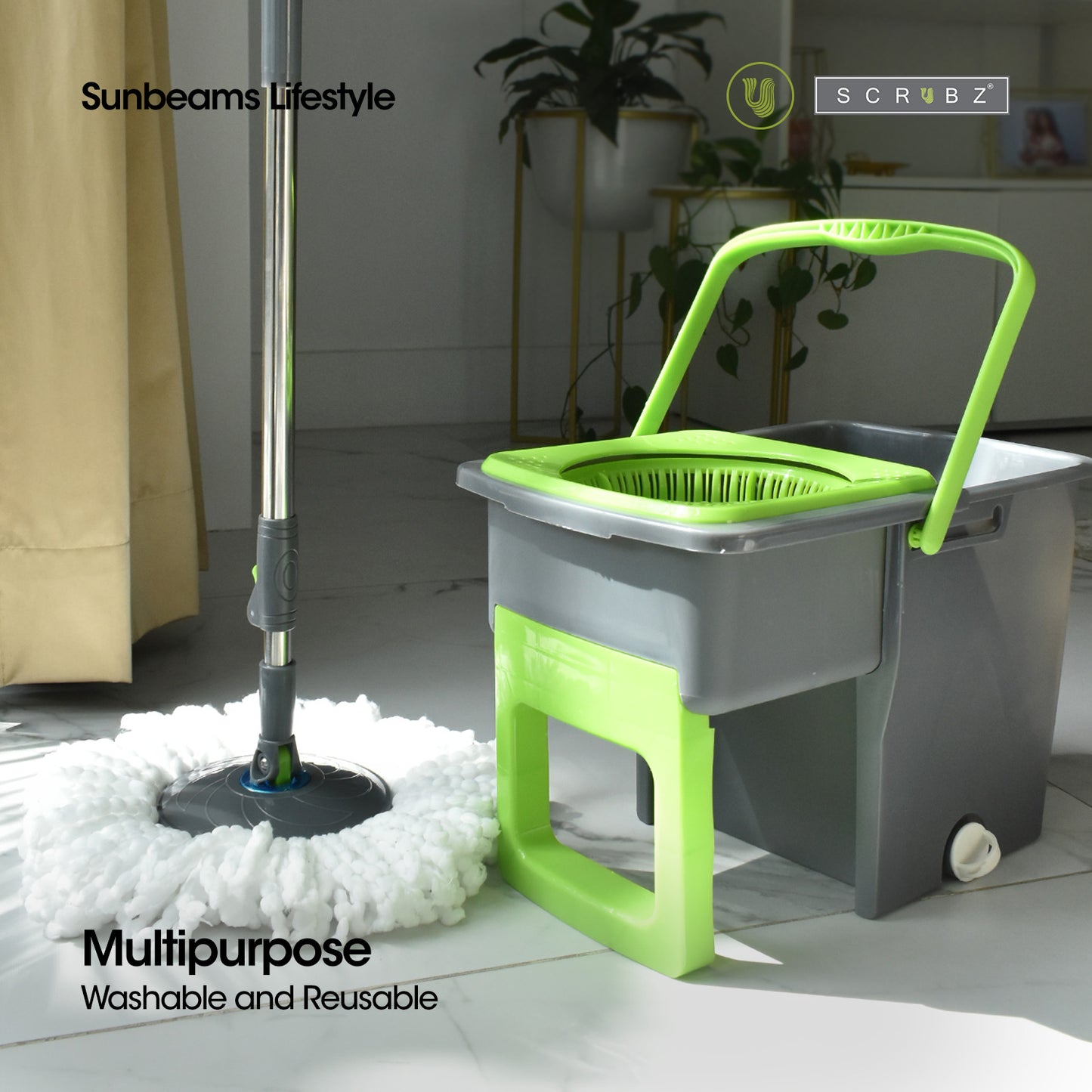 SCRUBZ Premium Microfiber 360ᴼ Stainless Steel Spin Mop