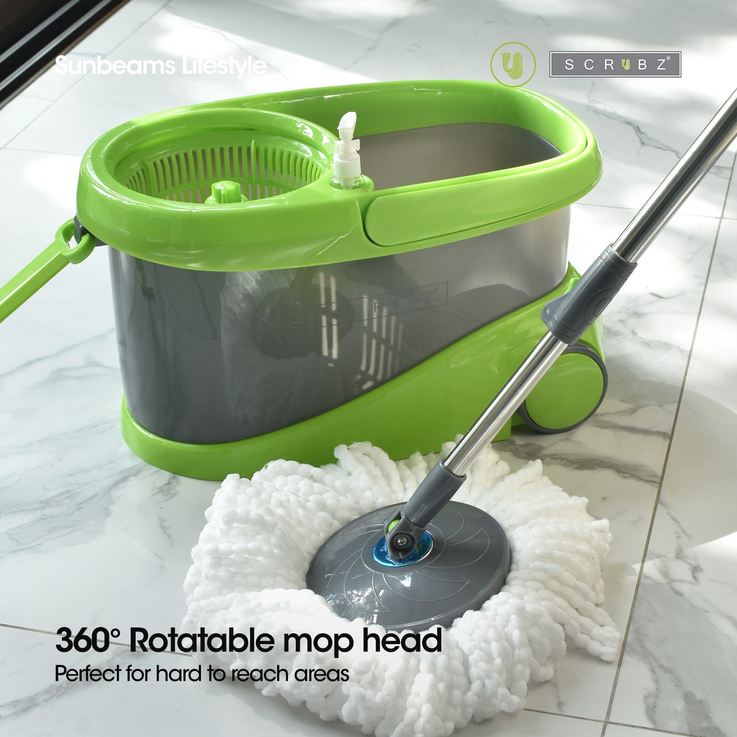 SCRUBZ Premium Microfiber 360ᴼ Stainless Steel Spin Mop