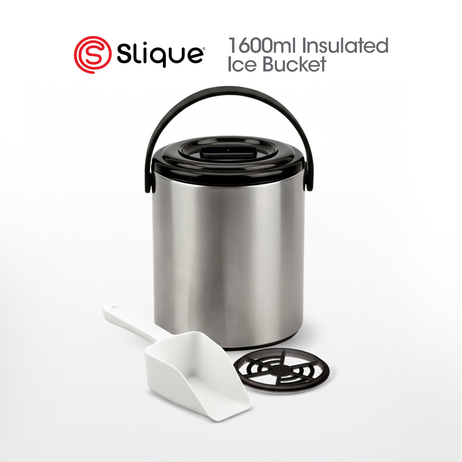 SLIQUE Premium Insulated Ice Bucket w/ Tong Stainless Steel 1600ml (Silver)