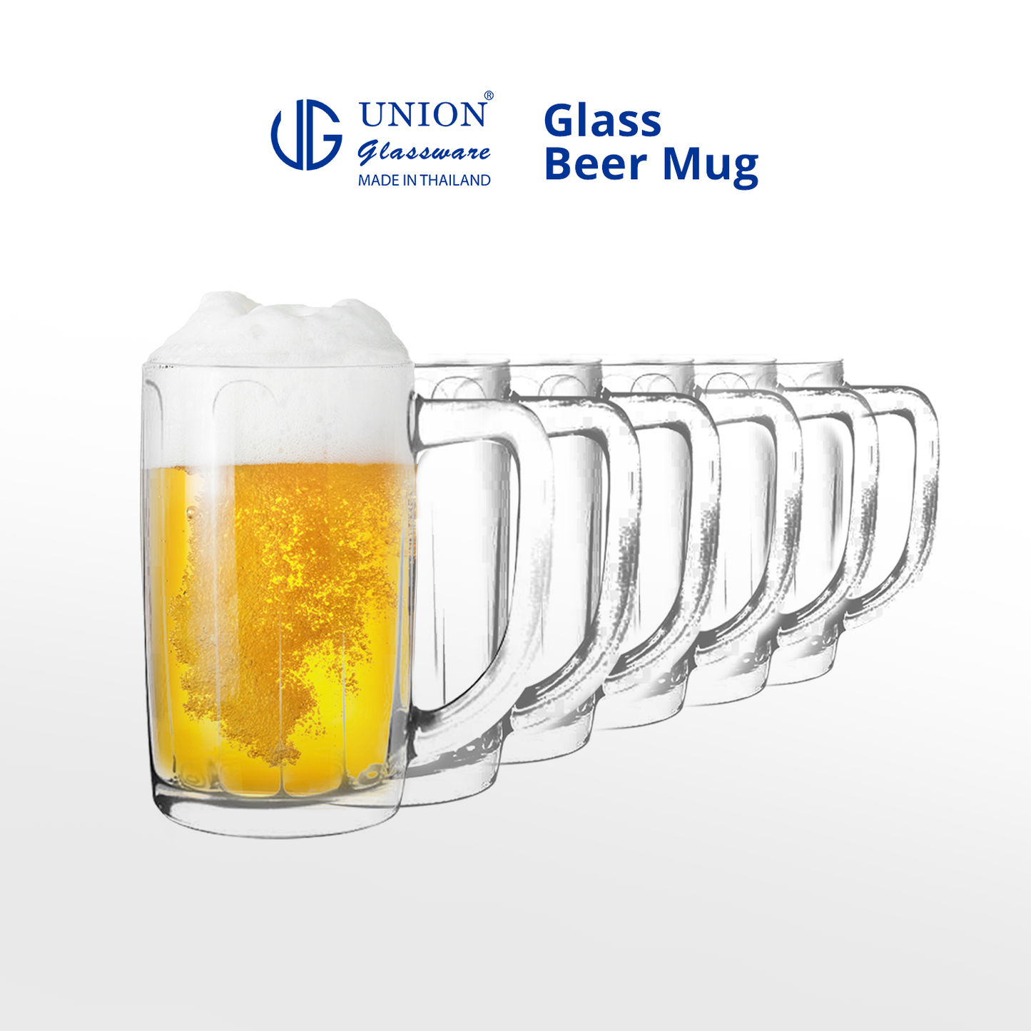 UNION GLASS Thailand Premium Clear Glass Beer Mug Beer Lovers 500ml Set of 6