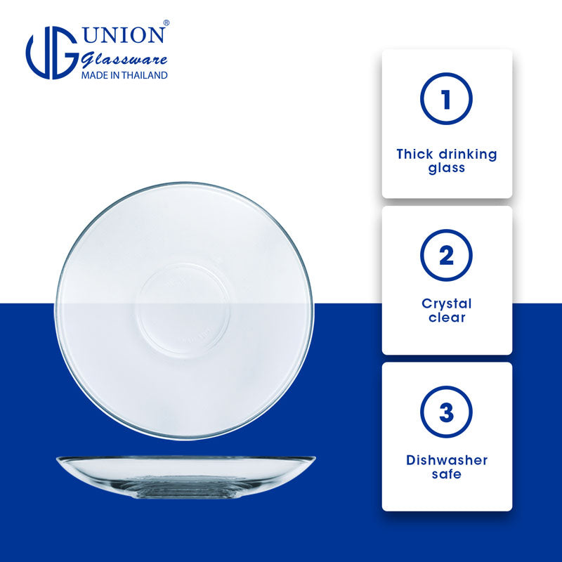 UNION GLASS Thailand Premium Clear Glass Saucer 140ml | 4.7oz | 6inches Set of 6