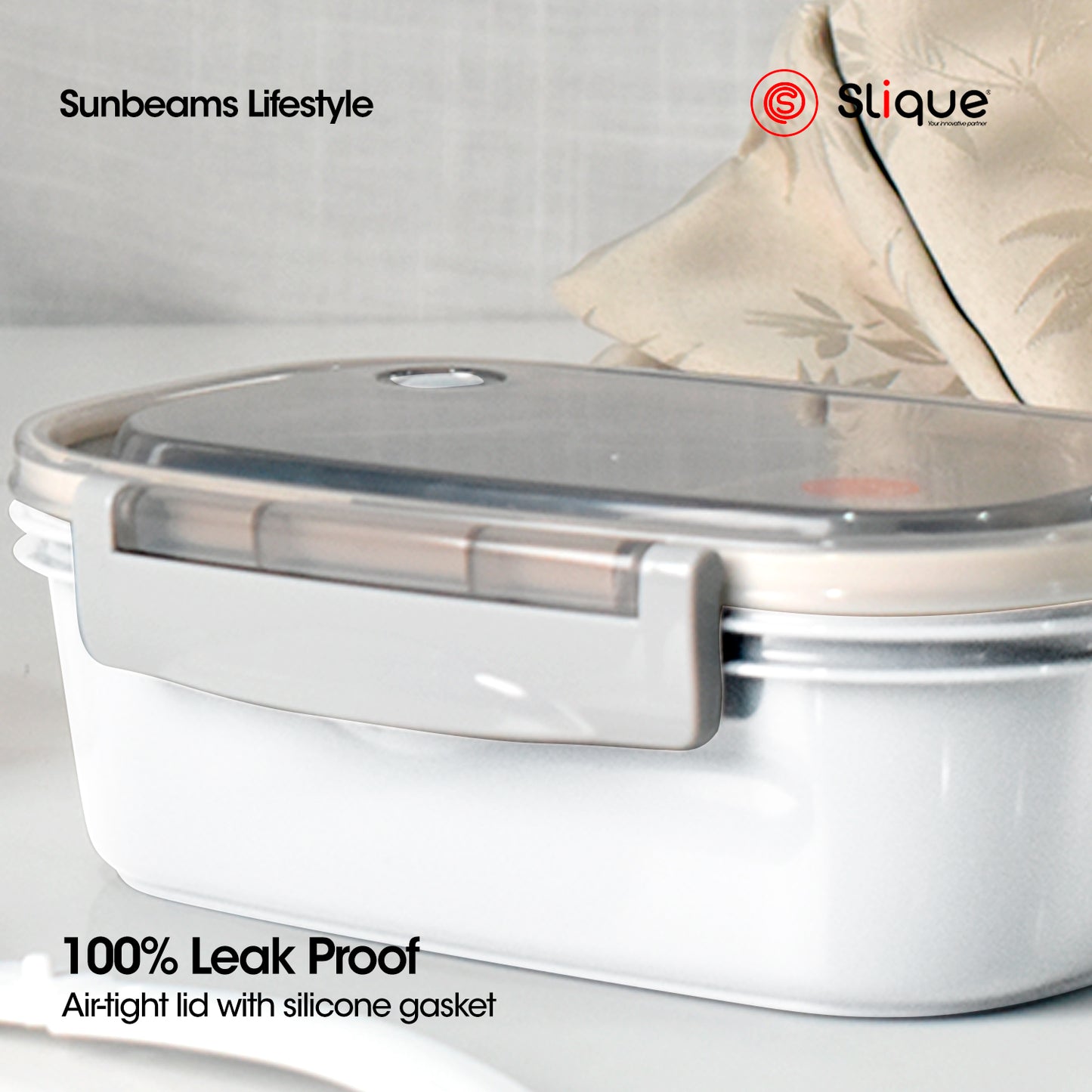 SLIQUE Premium Lunch Box Airtight Microwave Safe Set of 2 (Grey)
