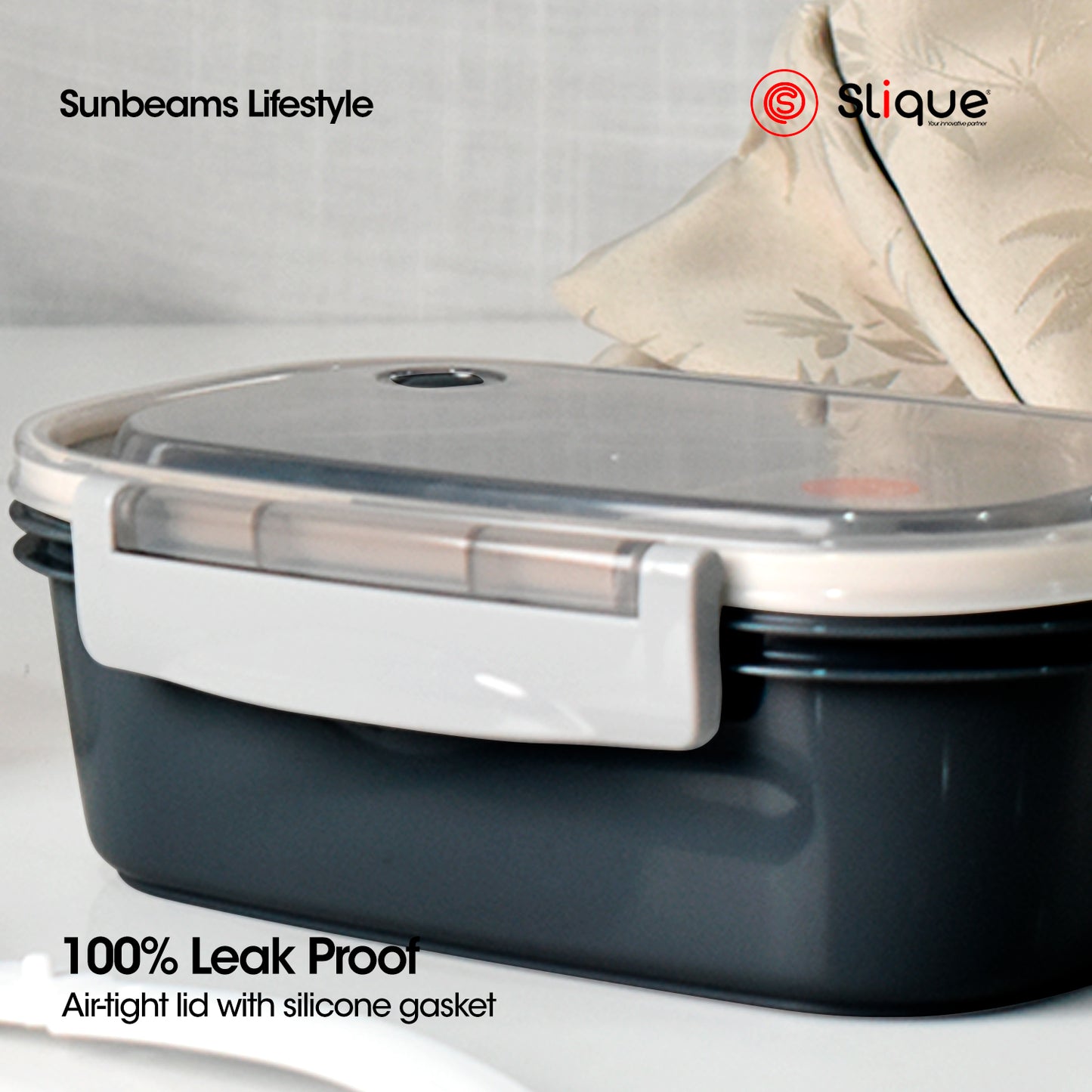 SLIQUE Premium Lunch Box Airtight Microwave Safe Set of 2 (Grey)