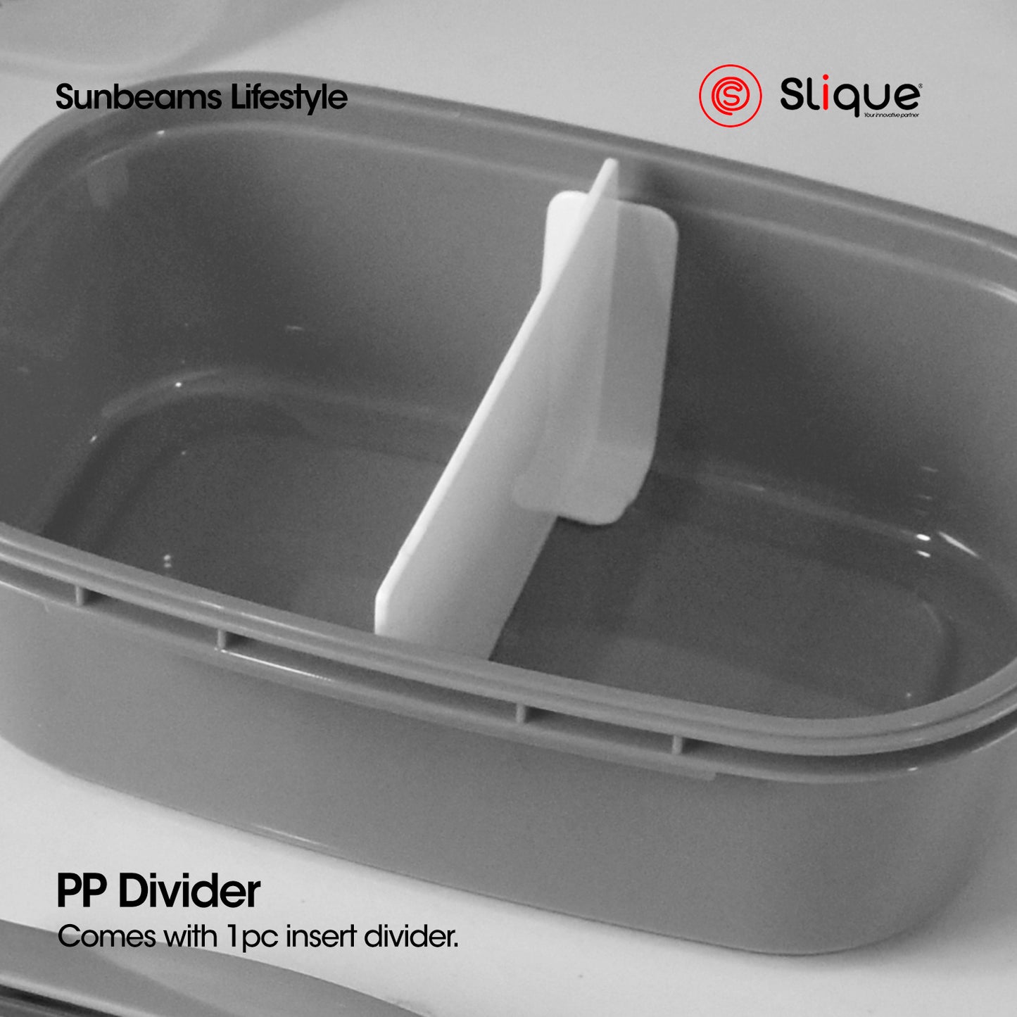 SLIQUE Premium Lunch Box Airtight Microwave Safe Set of 2 (Grey)