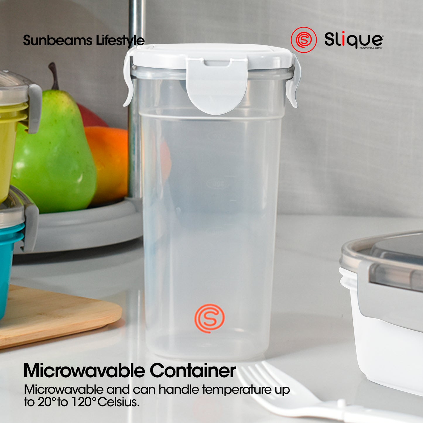 SLIQUE Premium Lunch Box Airtight Microwave Safe Set of 2 (Grey)