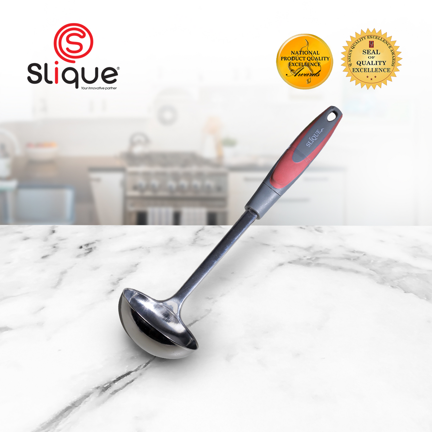 SLIQUE Premium 18/8 Stainless Steel Ladle (Red)