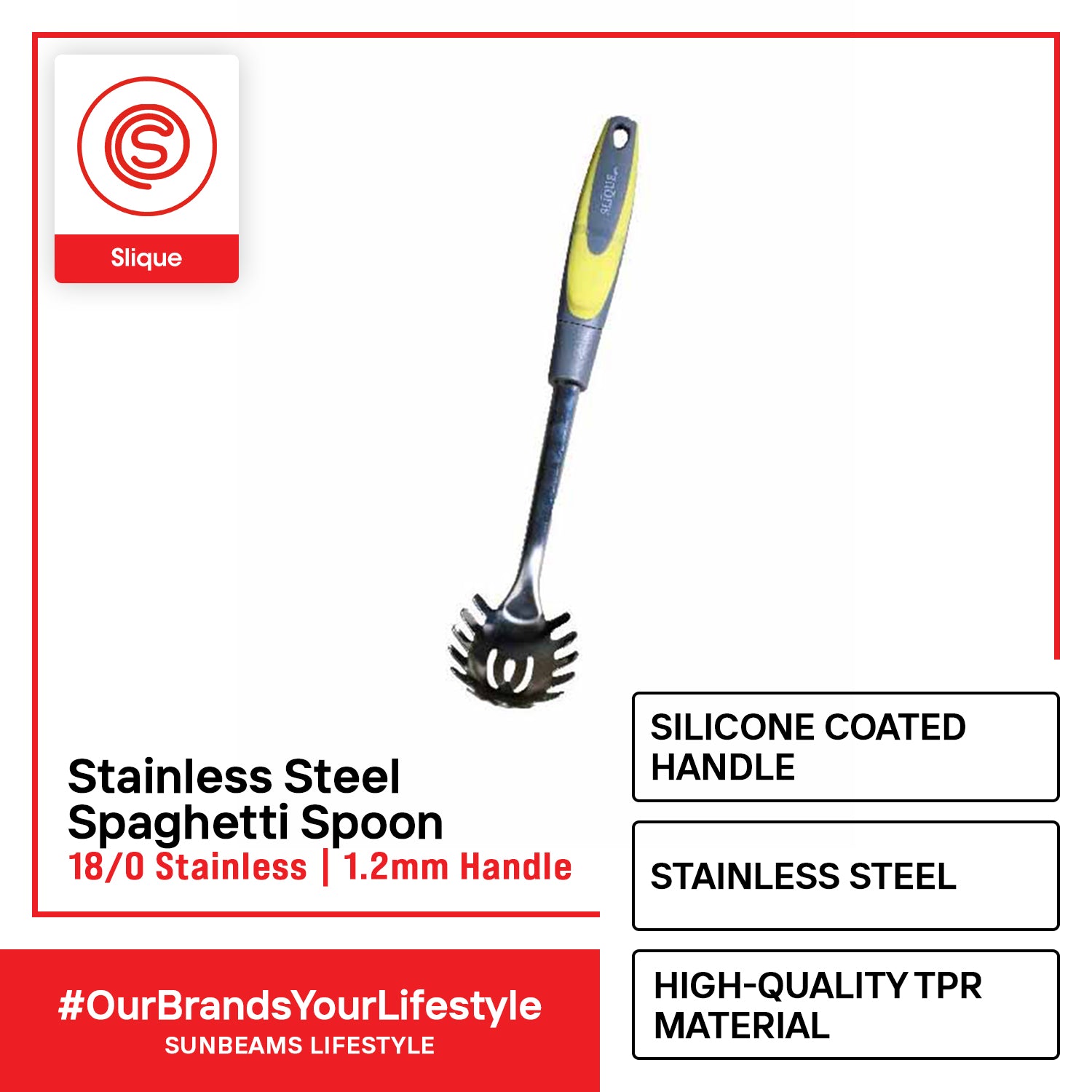 SLIQUE Premium 18/8 Stainless Steel Spaghetti Spoon (Green)