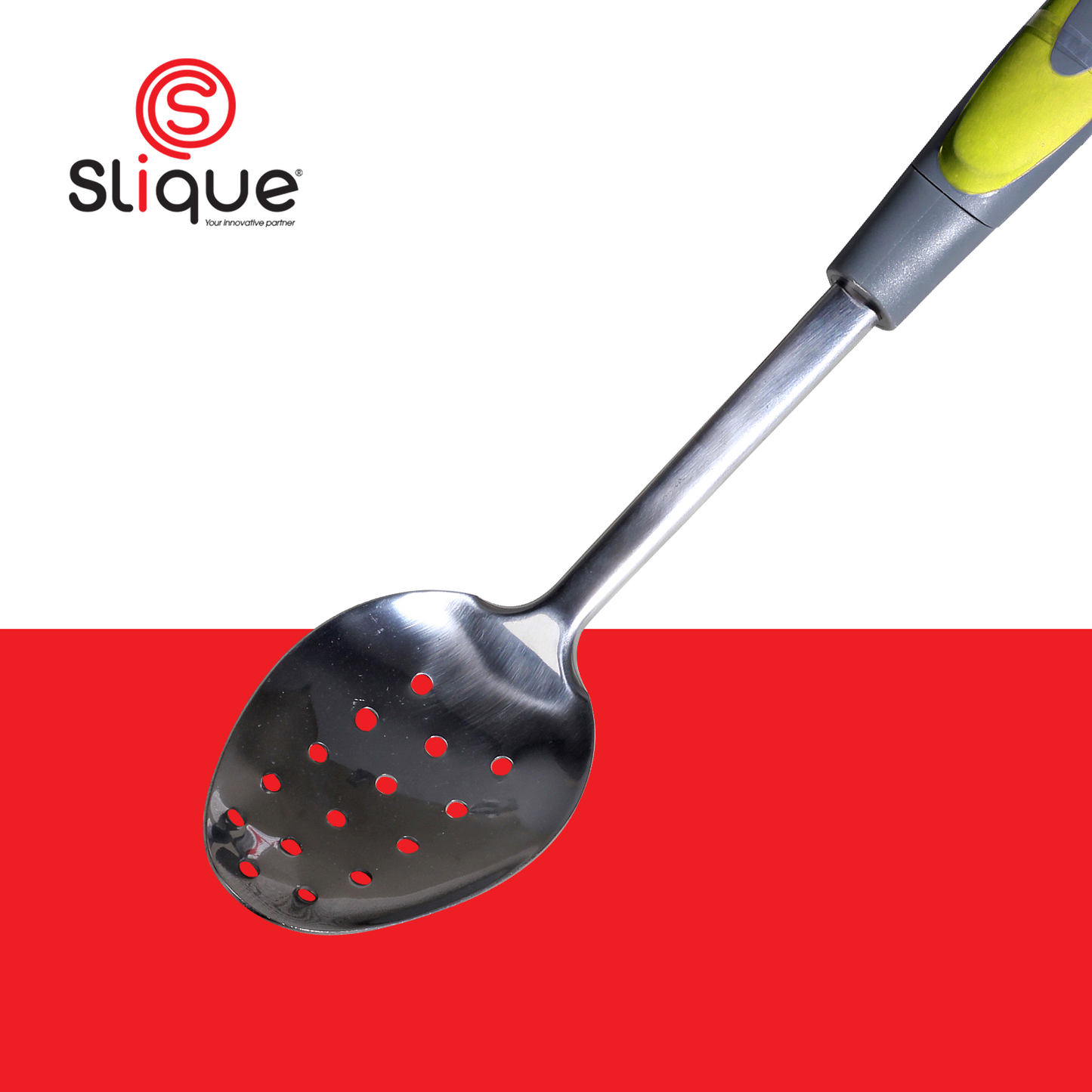 SLIQUE Premium 18/8 Stainless Steel Slotted Spoon (Green)