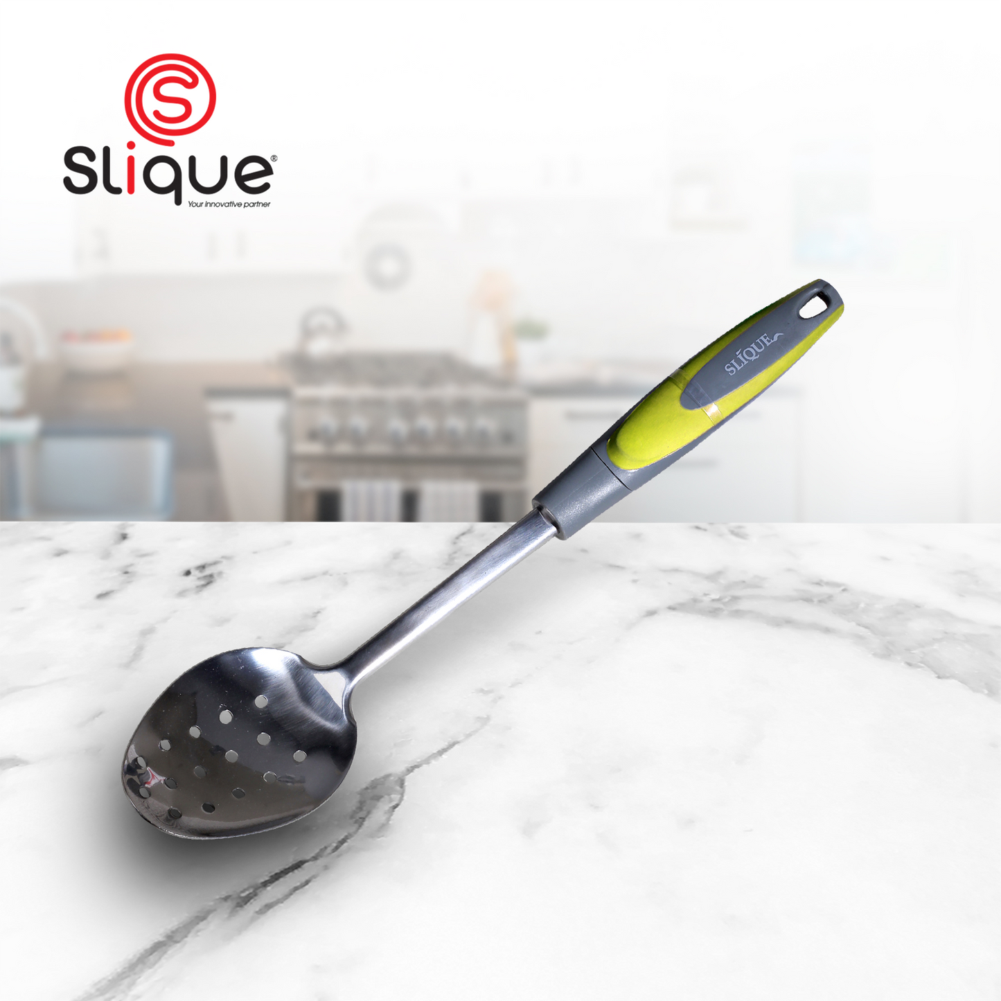 SLIQUE Premium 18/8 Stainless Steel Slotted Spoon (Green)