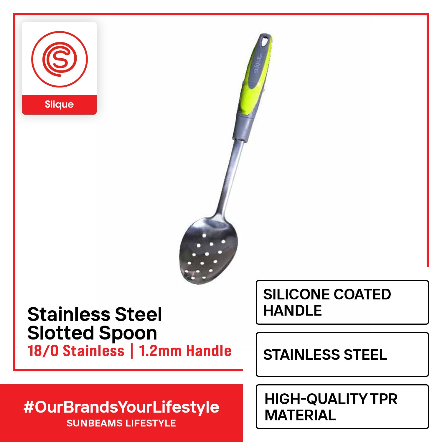 SLIQUE Premium 18/8 Stainless Steel Slotted Spoon (Green)