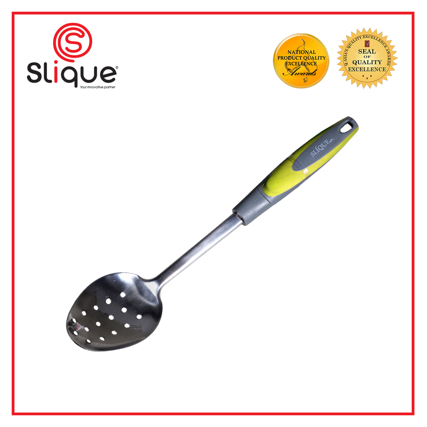 SLIQUE Premium 18/8 Stainless Steel Slotted Spoon (Green)