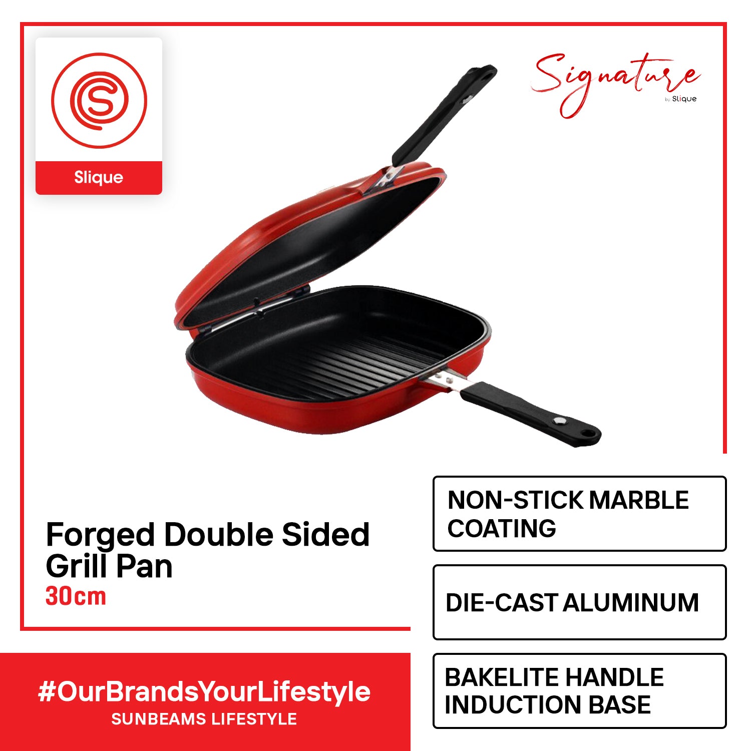 SIGNATURE by Slique Double Sided Portable Grill Pan NonStick C
