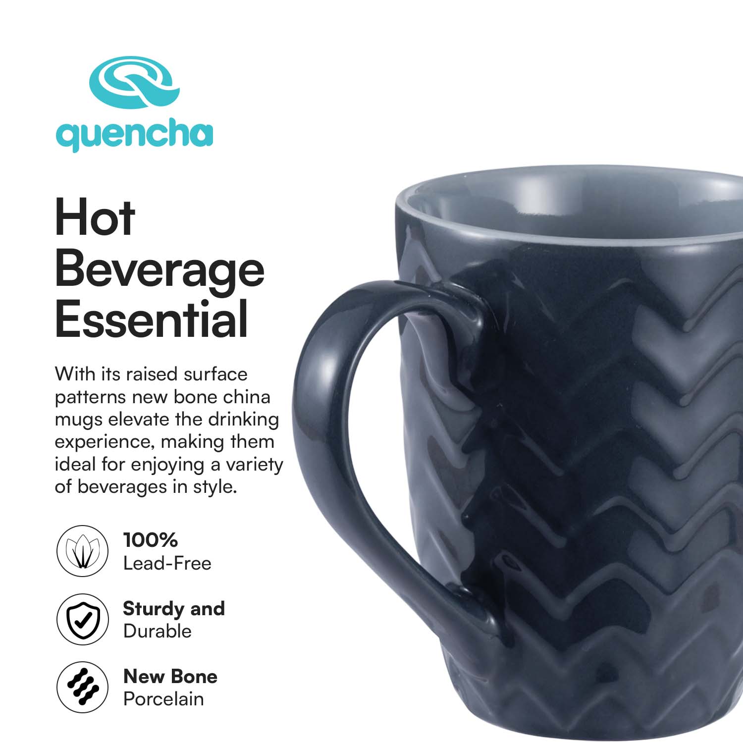 QUENCHA Horizon New Bone Porcelain Textured Mugs With Comfortable Grip & Gifting Appeal