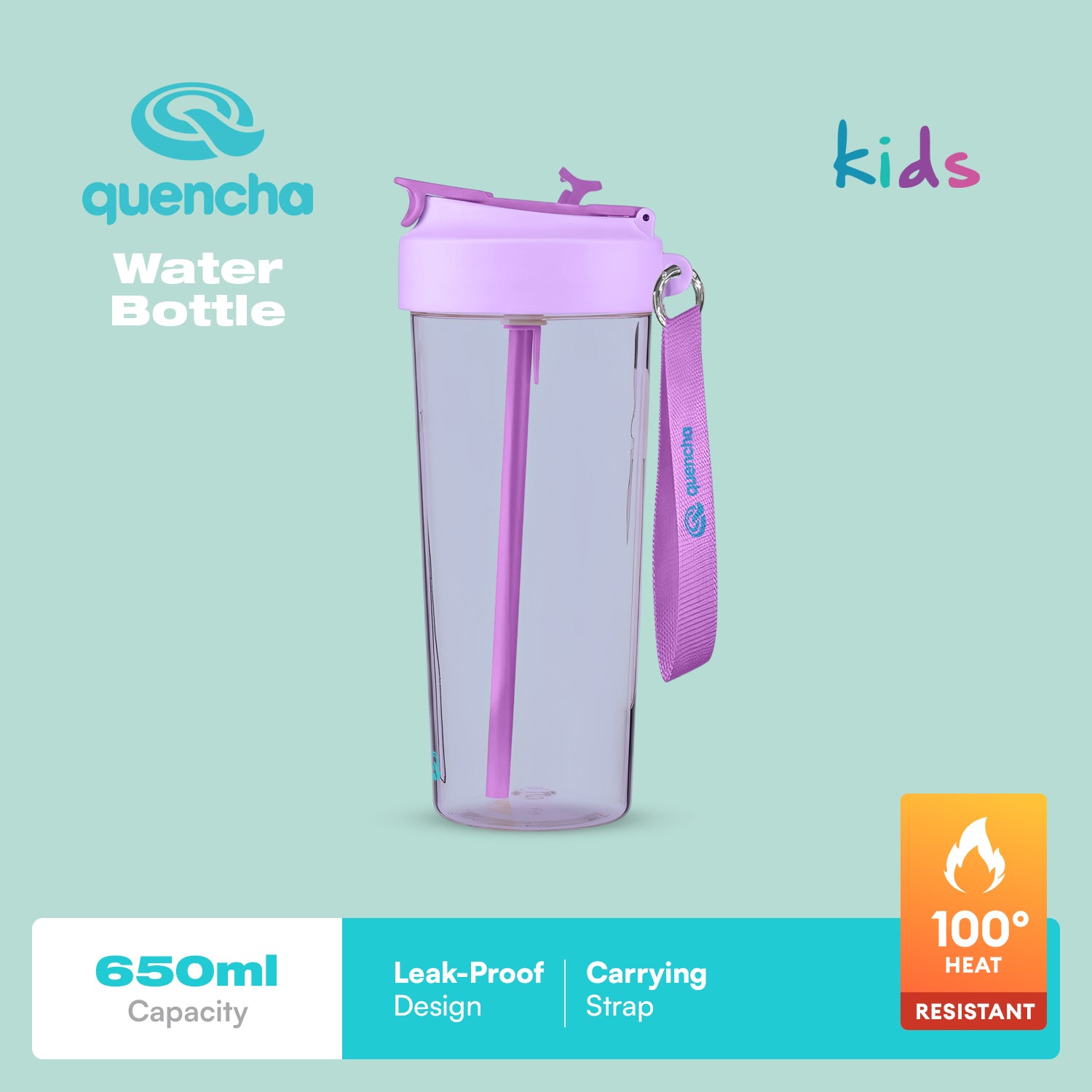 QUENCHA Kids Water Bottle 650ml  BPA-Free • Built-In Straw • Leak-Proof • Kid-Friendly Design