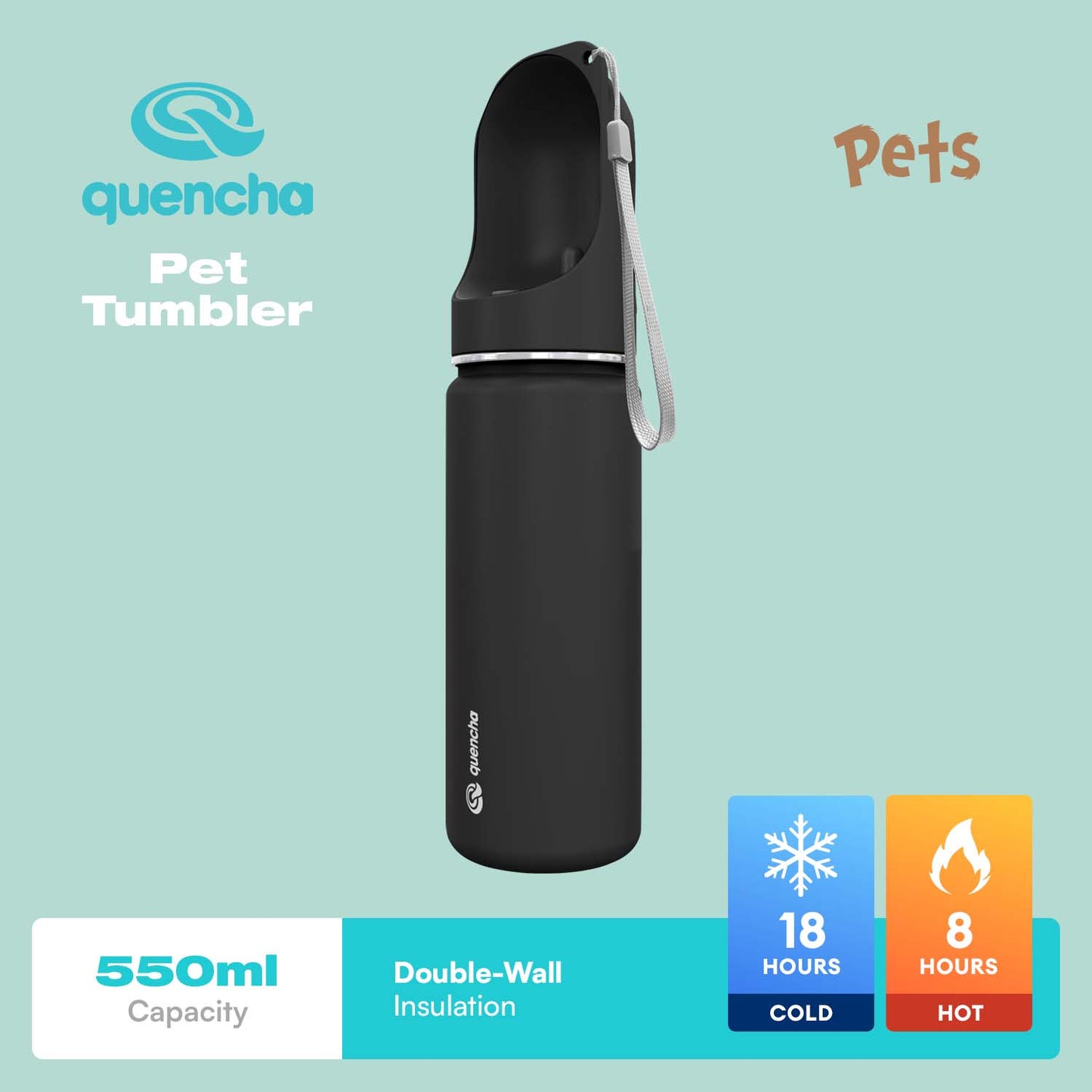 Quencha 550ml Stainless Steel Double Wall Insulated Pet Tumbler