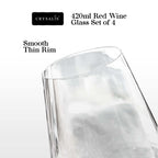 CRYSALIS Premium 420ml Red Wine Glass Set of 4 – Lead-Free Crystal Stemware Long Stem Elegant Drinking Glass