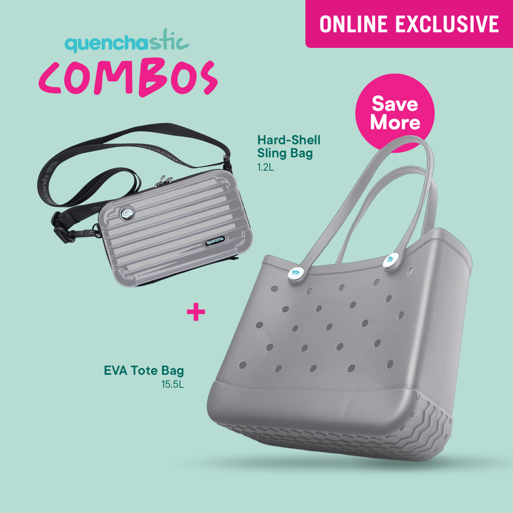 Quencha Waterproof EVA Beach Tote Combo & Hard Shell Sling Bag EDC Anti-Theft Crossbody