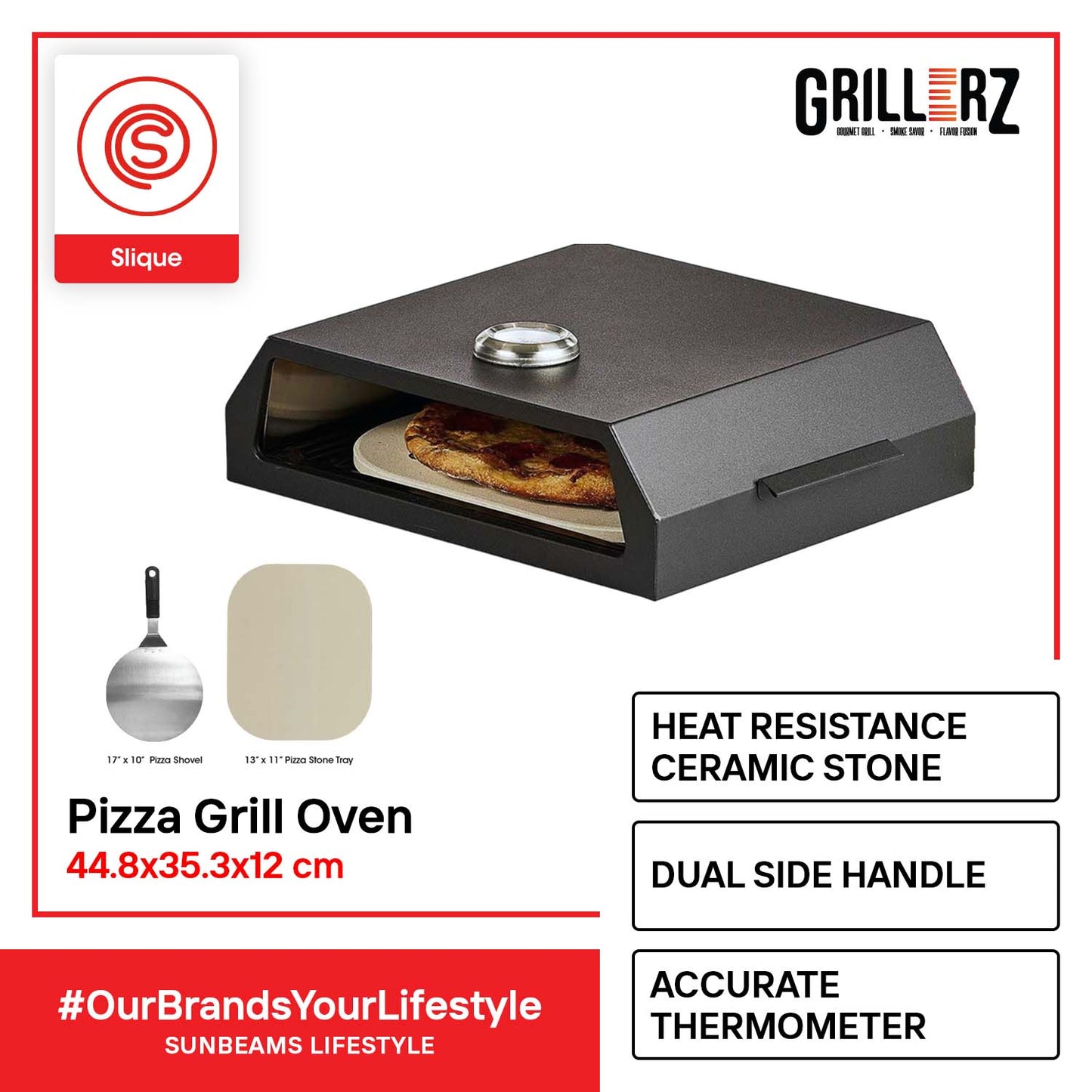 SLIQUE PREMIUM Pizza Grill Oven Ceramic Stone with Accurate Thermometer