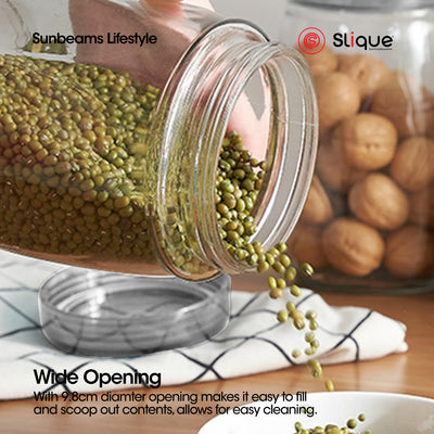 SLIQUE Premium Sodium Glass Food Jars, Food Storage Container, Kitchen Canister Jar, Organizer Storage, Jar Glass Container with Air-Tight Locking Lid 2pcs Jar Set 500/750/1000/1700/2100ml - Food Container & Storage Essentials