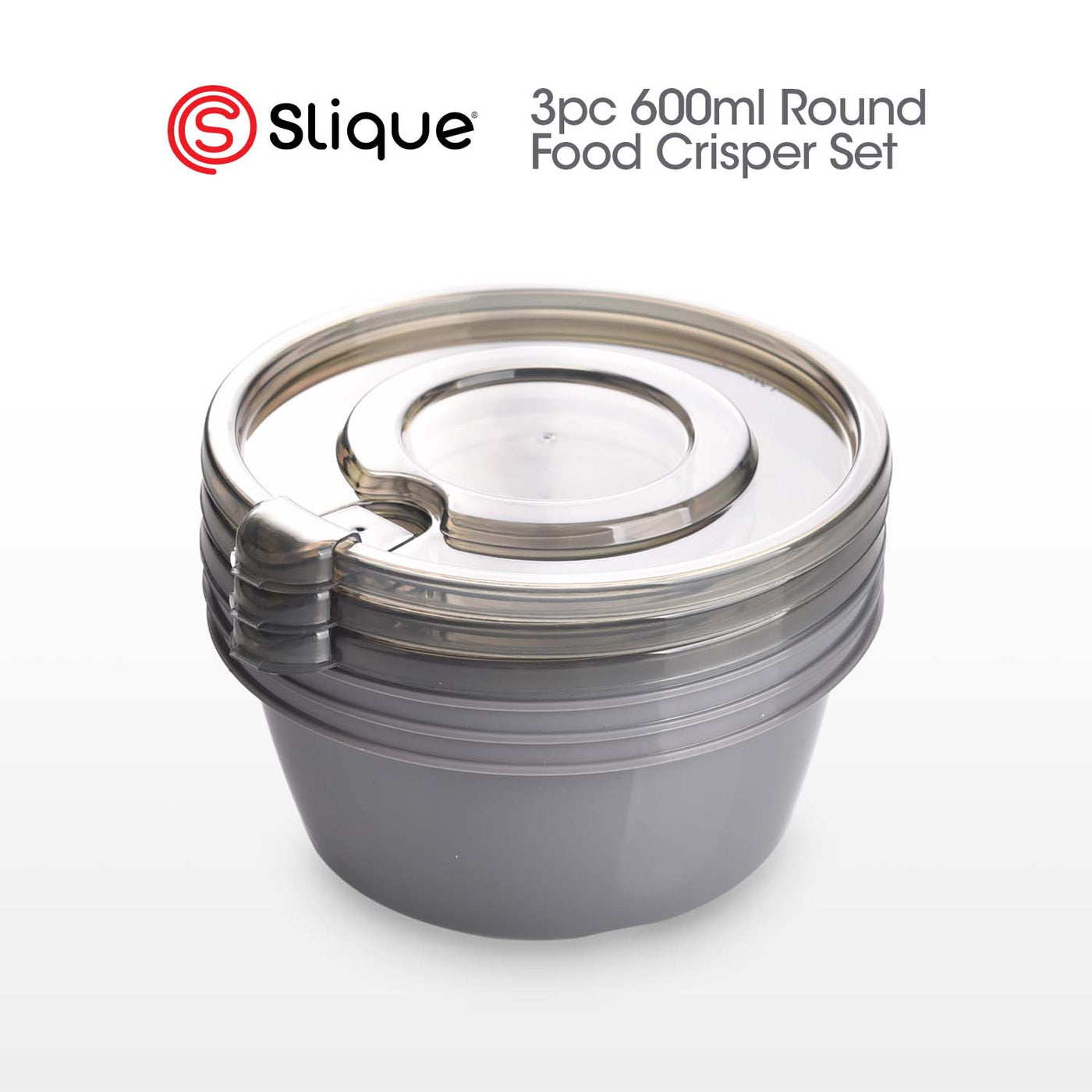 SLIQUE Premium Round Food Crisper w/ Air Vent on Lid 600ml Set of 3