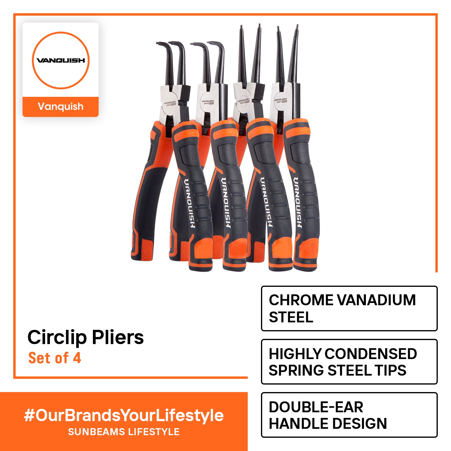 VANQUISH Premium Circlip Pliers 4pcs Set  | Heavy Duty | Professional