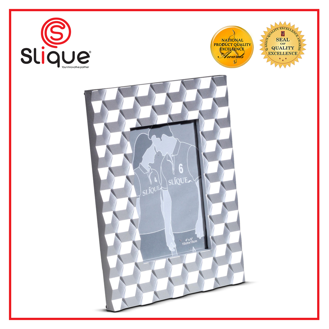 SLIQUE Premium Silver Picture Frame 4x6" Photo Display Picture Holder Wall Stand Image