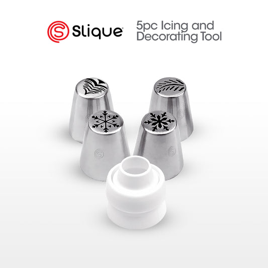 SLIQUE Premium 18/0 Stainless Steel Cake, Cupcake Icing Set w/ Coupler Set of 5