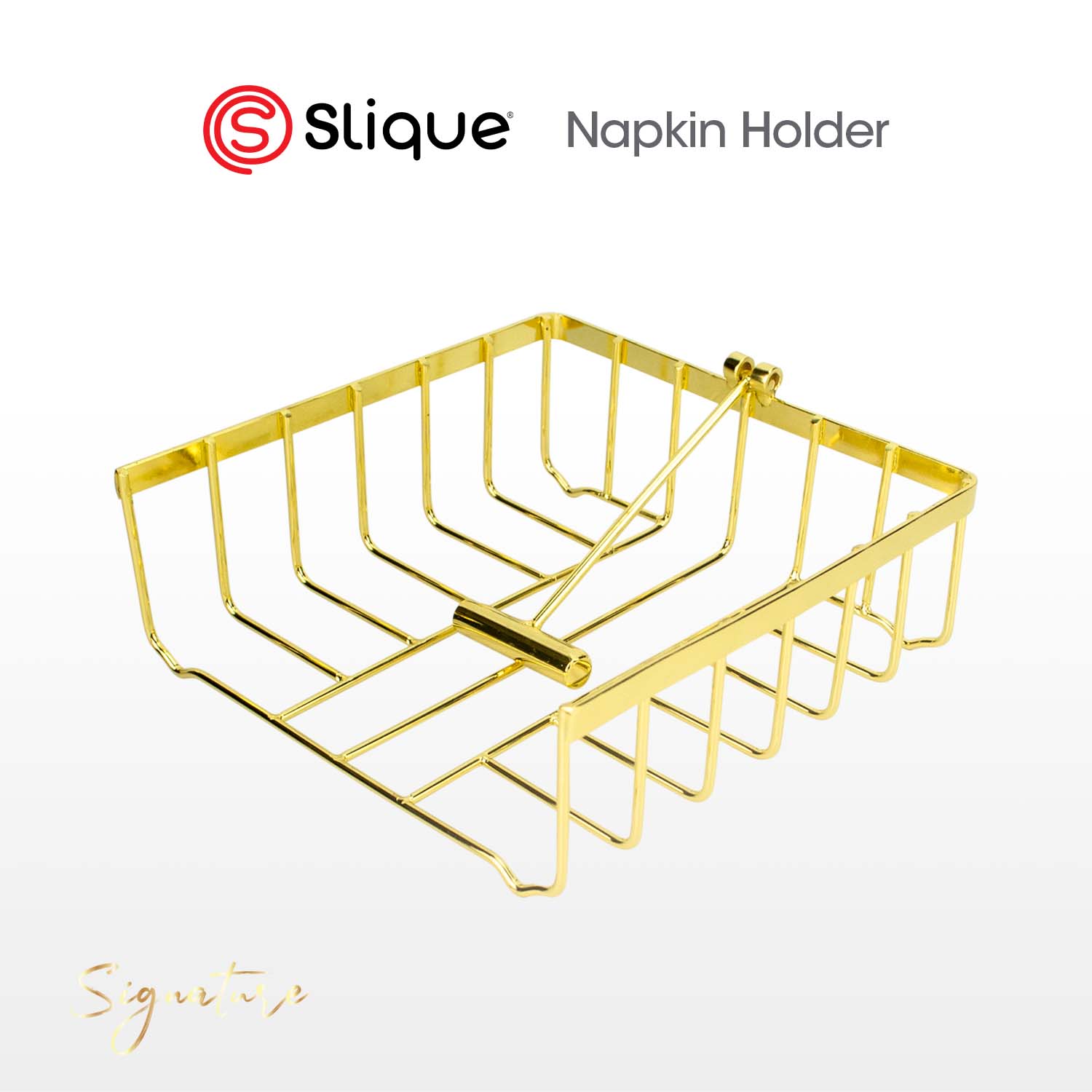 SIGNATURE by Slique Premium Kitchen Rack Metal Trivet | Napkin Holder | Fruit Basket | Utensil Holder | Tissue Roll Holder | Mug Rack | Pastry Stand - Gold Electroplate