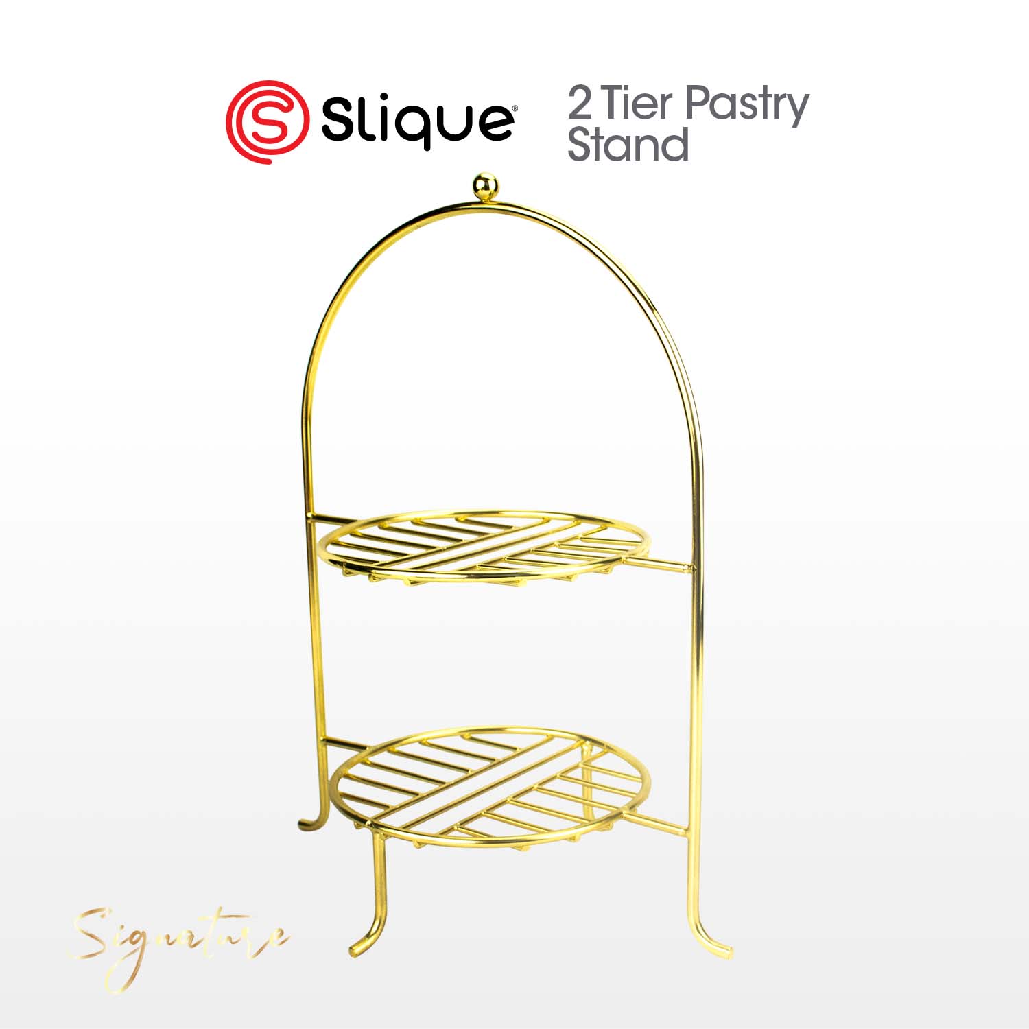 SIGNATURE by Slique Premium Kitchen Rack Metal Trivet | Napkin Holder | Fruit Basket | Utensil Holder | Tissue Roll Holder | Mug Rack | Pastry Stand - Gold Electroplate