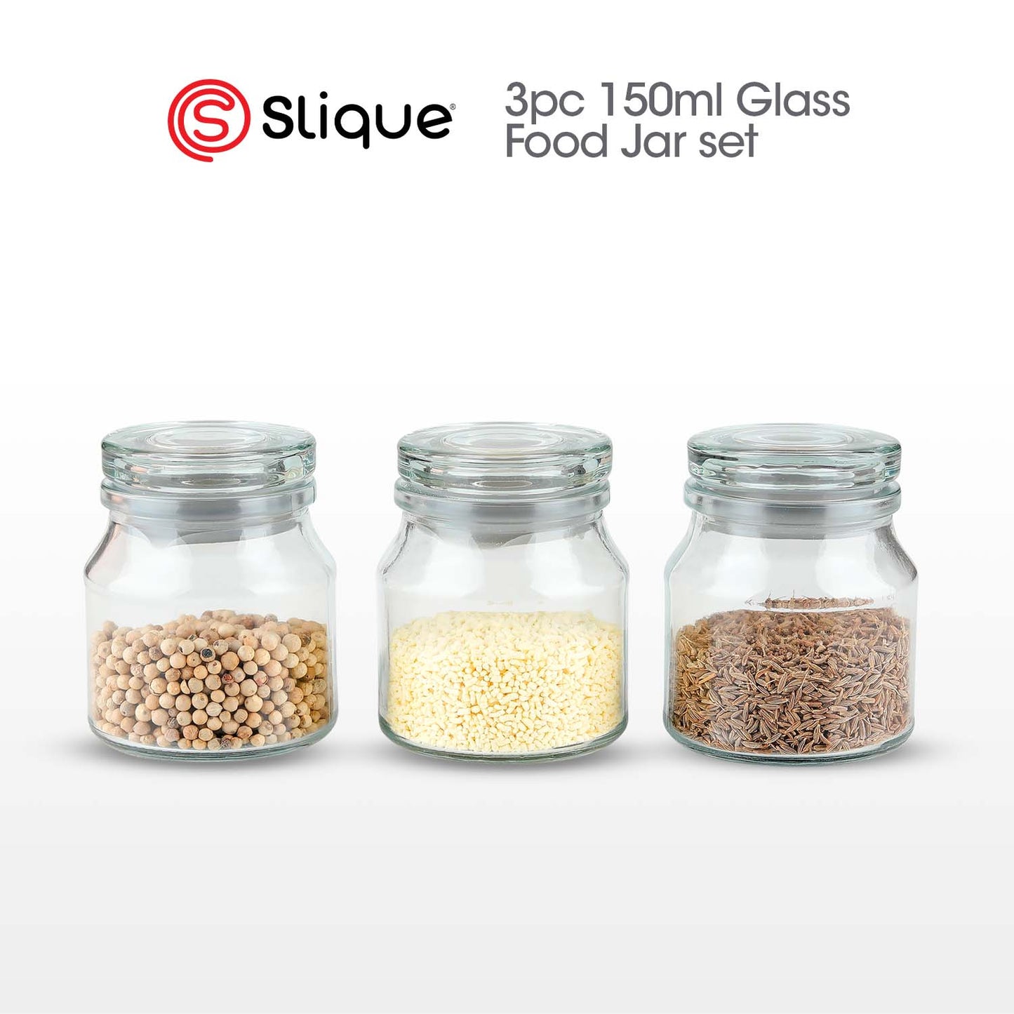 SLIQUE Glass Jar w/ Glass Lid | Ceramic Lid | Aluminum Lid [Set of 3]