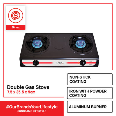 SLIQUE Premium Non-Stick Double Gas Burner Auto Ignition Cooking Essentials