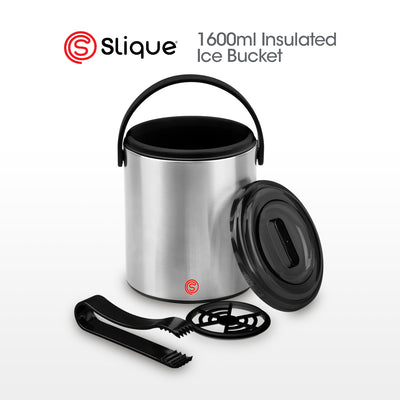 SLIQUE Premium Insulated Ice Bucket w/ Tong Stainless Steel 1600ml (Silver)