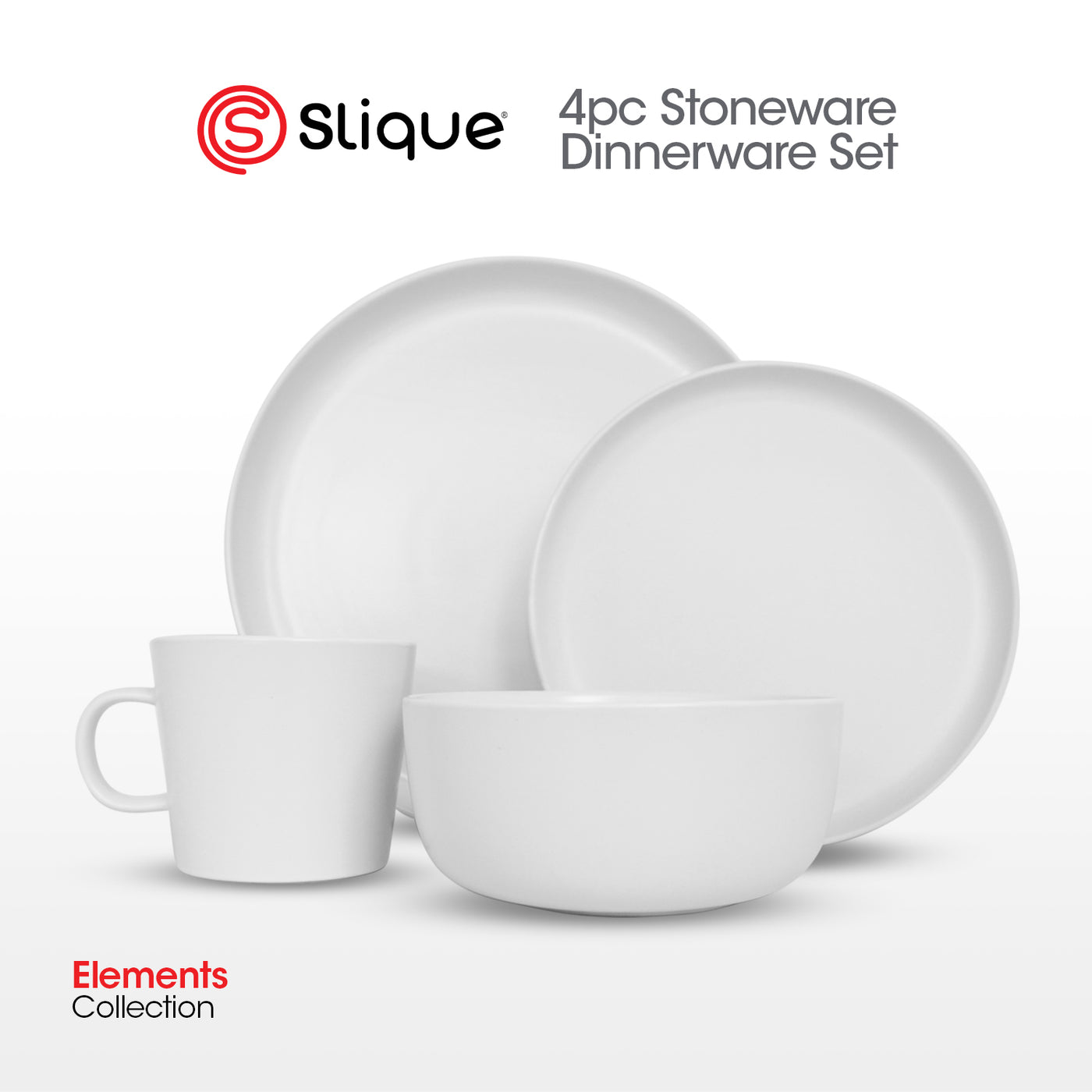 Slique Dinnerware [Set of 4] Glazed Stoneware Ceramic Surface, Chip resistant, Element Collection