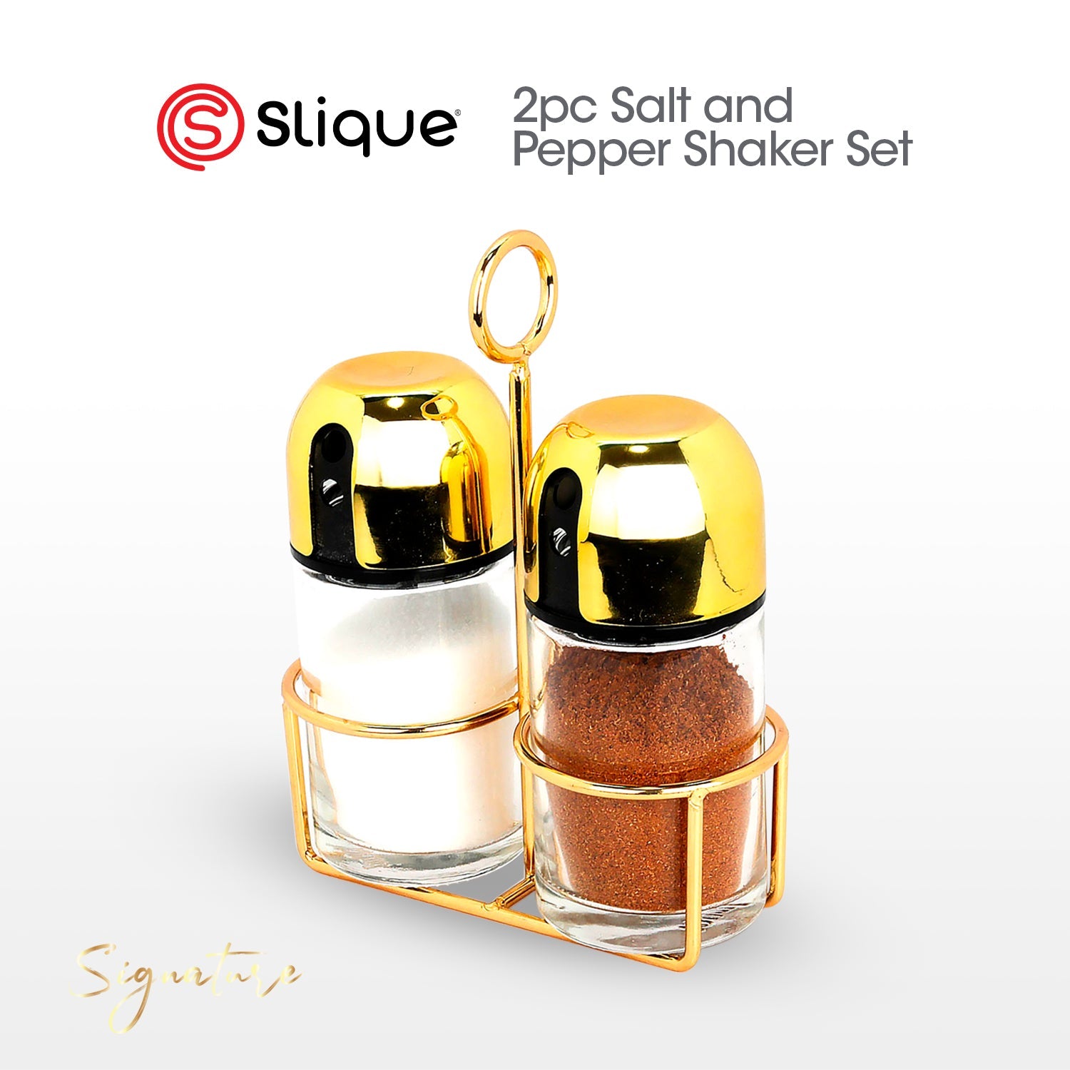 SIGNATURE by Slique Premium Kitchen Rack Metal Trivet | Napkin Holder | Fruit Basket | Utensil Holder | Tissue Roll Holder | Mug Rack | Pastry Stand - Gold Electroplate