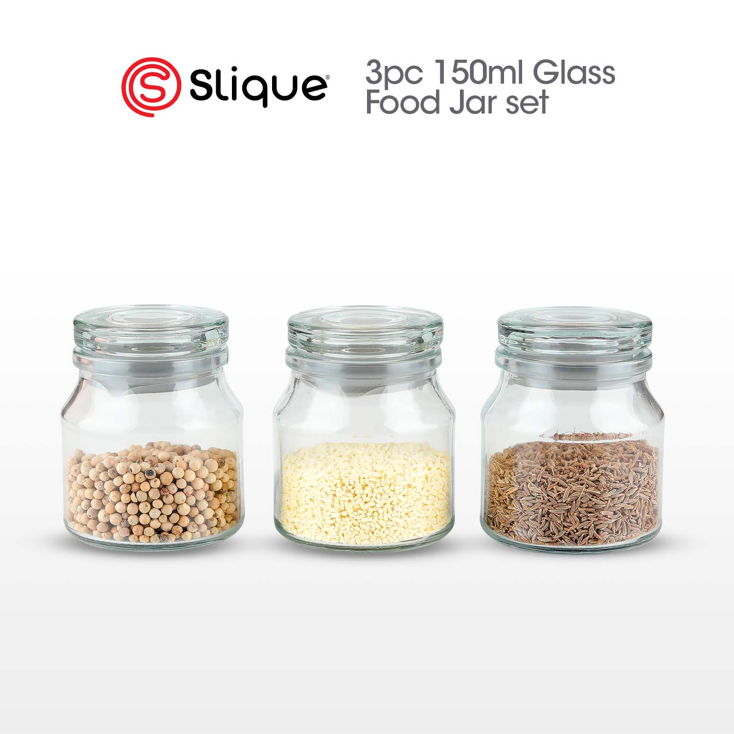 SLIQUE Glass Jar w/ Glass Lid | Ceramic Lid | Aluminum Lid [Set of 3]